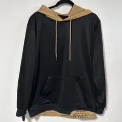 BYOB デザイン パーカー ブラック×ベージュ
