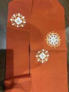 オレンジ色 名古屋帯 花模様刺繍