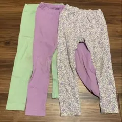 ユニクロ　レギンス　110 パープル　グリーン　花柄