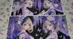 パネル生地　女の子と藤の花　蝶　和柄　②