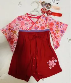 袴ロンパース（70サイズ）＋髪留めセット