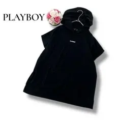 プレイボーイ　レディース　ノースリーブ　カットソー　フード付き　ブラック　M
