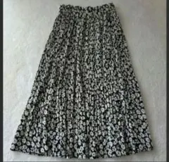 花柄プリーツスカート L 黒白