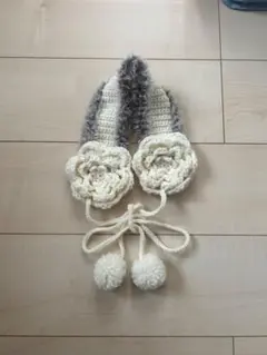 【ハンドメイド】花モチーフ付き耳あて・イヤーマフ