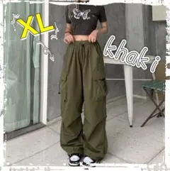 XL  カーキ　カーゴパンツ　ワイドパンツ　レディース　韓国　ストリート　原宿