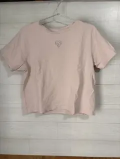 evelyn ハート刺繍 クロップド丈 半袖Tシャツ ピンクのサムネイル
