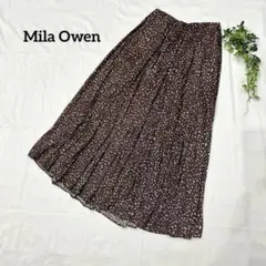 【定価10450円】ミラオーウェン　ロングスカート　フレア　茶　ドット　サテン