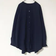 スタンドカラーブラウス オーバーサイズ ゆったり シンプル 濃紺 ネイビー L