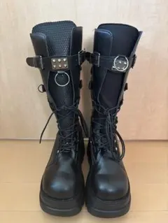 厚底金具付ブーツ　レースアップ　BLACK 地雷　サブカル　25