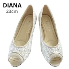 DIANA ダイアナ パンプス オープントゥ 白レース ウェッジソール 23