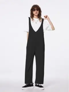 GU カットソーサロペットパンツ サイズM ブラック　黒