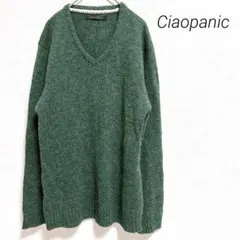 チャオパニック　メンズ長袖ニット　Vネック　ウール100％ シンプル　L