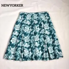 【ニューヨーカー】XXL 膝丈フレアスカート 花柄　グリーン系　大きいサイズのサムネイル