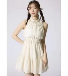 rienda 女神ワンピ ホルターネックギャザーミニフレアワンピース