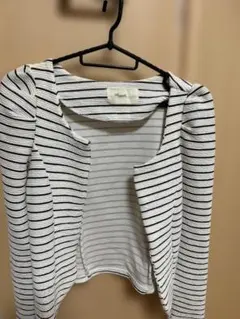 白黒ストライプ 長袖カーディガン