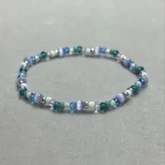ビーズ　ブレスレット　ハンドメイド　青　295
