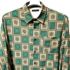 長袖シャツ F XL 総柄 レトロ ポリエステル ビンテージ