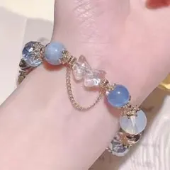 海の涙】天然石 ブレスレット 白水晶アクアマリン ブルートパーズ