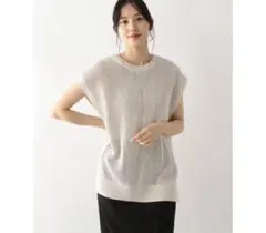 ノースリーブニット ベージュ 透かし編み