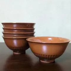 ご飯茶碗　5客　茶色　レトロ　シンプル