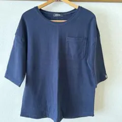 ズッカ 丸首 ロゴ 五分袖 ネイビー トレーナー