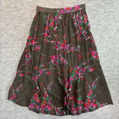 vintage レトロ 花柄 ロング　フレアスカート 濃いグレー　古着　総柄