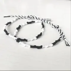 ハンドメイド ミサンガ アンクレット ブレスレット モノクロ【2本セット】