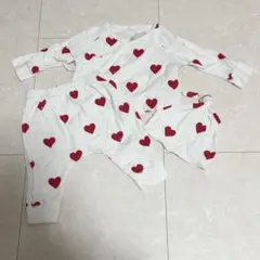 プチバトー 3点セット 6m 67cm ハート柄 新生児 セットアップ