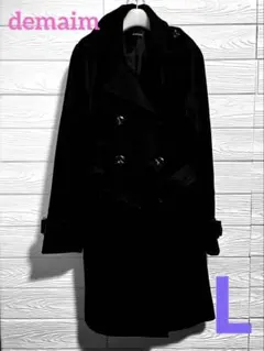 【美品】demain ブラック トレンチコート Lサイズ 大人シックエレガント