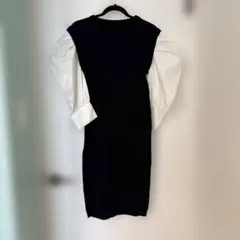 黒と白の長袖ニットワンピース　韓国買付