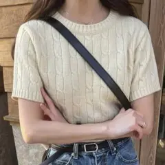 SHEIN DAZY 無地柄 半袖 ケーブルニット トップス