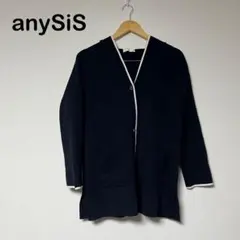 anySiS ネイビー カーディガン風ジャケット　フード　オンワード樫山