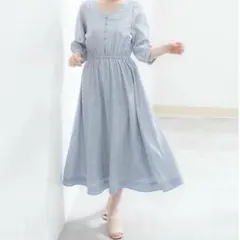 Honeys ロングワンピース　六部袖　Ｌサイズ　水色