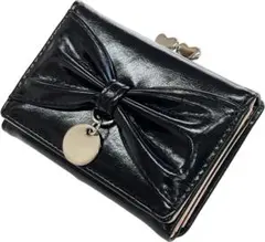 財布 レディース ミニ財布 三つ折り コンパクト リボン 本革 レザー 黒