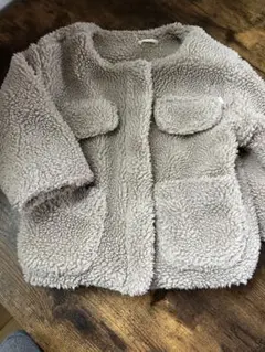 韓国子供服　ベージュ ボアジャケット 2ポケット