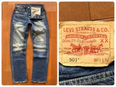 ★Levi's 501 03501-01 ダメージ加工 ストレートデニム w29