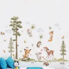 動物と木のイラスト ウォールステッカー