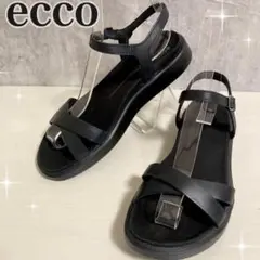 ecco レザー クロス ストラップ サンダル ブラック エコー フラット 黒のサムネイル