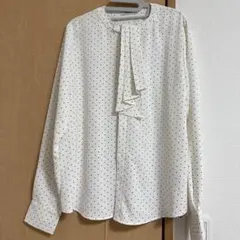 ドット柄リボン付き長袖シャツ