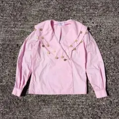 ヴィンテージ 古着 ビッグカラーコットンシャツ ブラウス ピンクのサムネイル