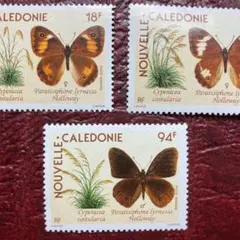 12323現品限り　外国切手未使用　ニューカレドニア発行蝶3種揃