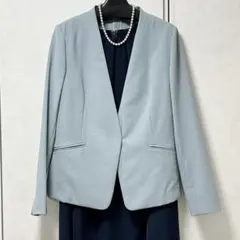 極美品　グリーンレーベルリラクシング　ノーカラージャケット　ブルー系　40