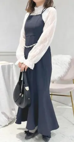 タグ付き apres jour パールベルト付きキャミワンピース ネイビー　M