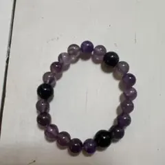 アメジストと黒色天然石のブレスレット