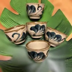 琉球焼　中城窯の湯呑み茶碗5点