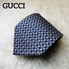 【極上】GUCCI ネクタイ シルク100% ネイビー 総柄のサムネイル