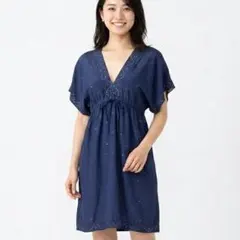 【美品】マリハ シルク100% カフスタン ドレス ワンピース 紺 MARIHAのサムネイル