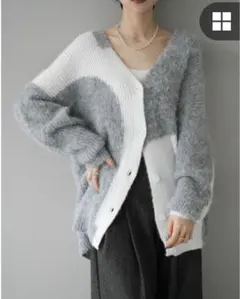 美品❗️Lumier 異素材バイカラー ニットカーディガン グレー　リュミエ