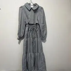 CHIP CLIP グレー チェック柄 ロングワンピース ティアード　ベルト付き