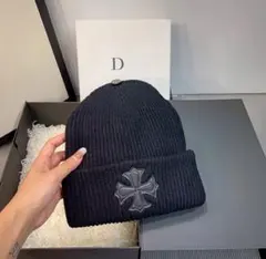 クロスデザイン ニット帽 ブラック ビーニー ユニセックス